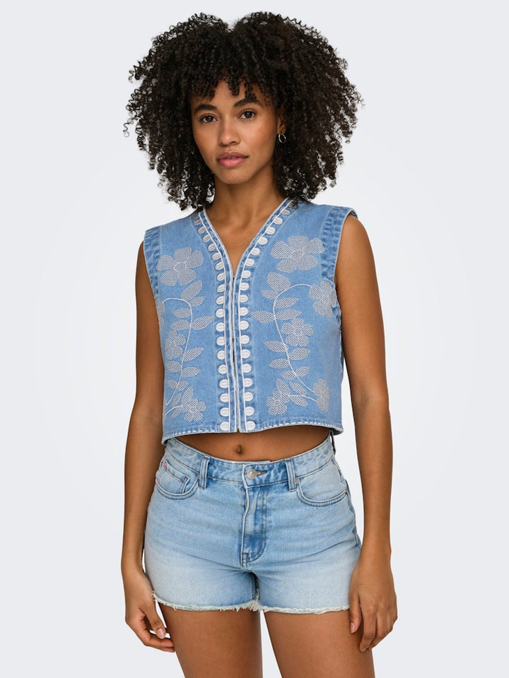 Onlnoella Emb Dnm Waistcoat Siji - Blue Denim