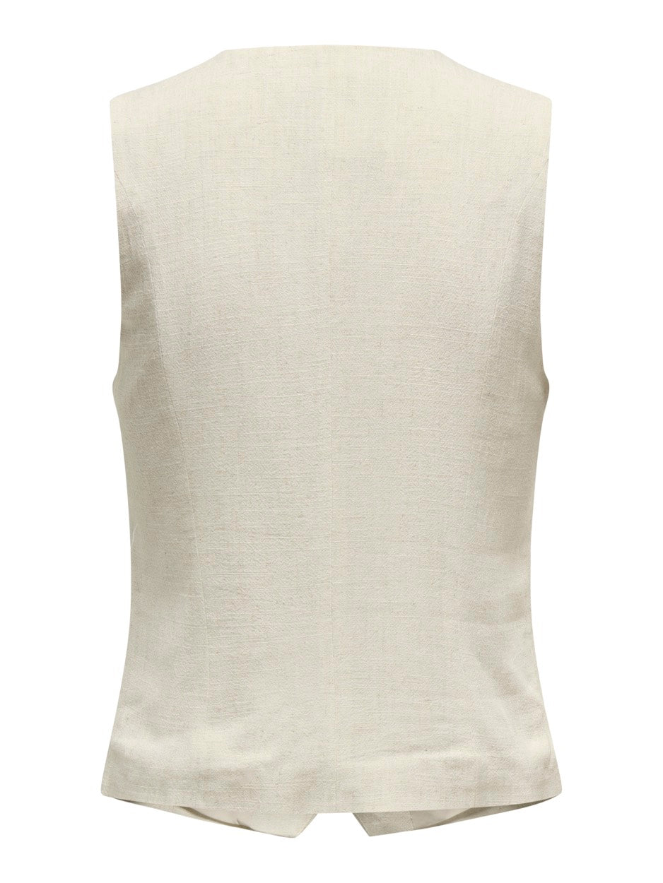 Onliris-siesta S/l Linen Bl Vest Tl - Beige