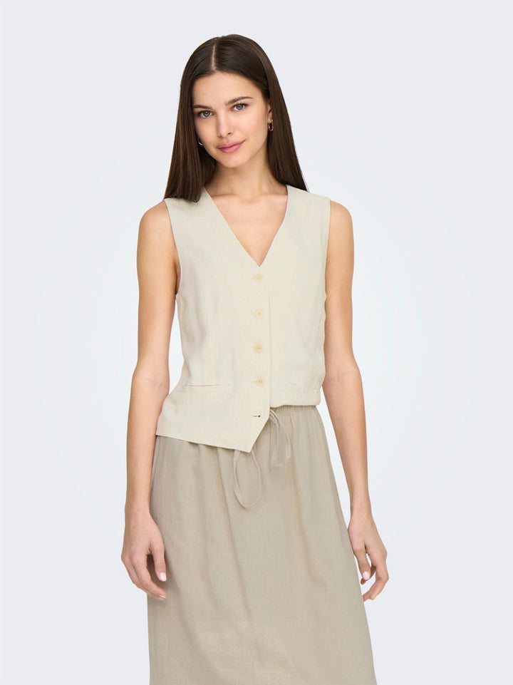 Onliris-siesta S/l Linen Bl Vest Tl - Beige