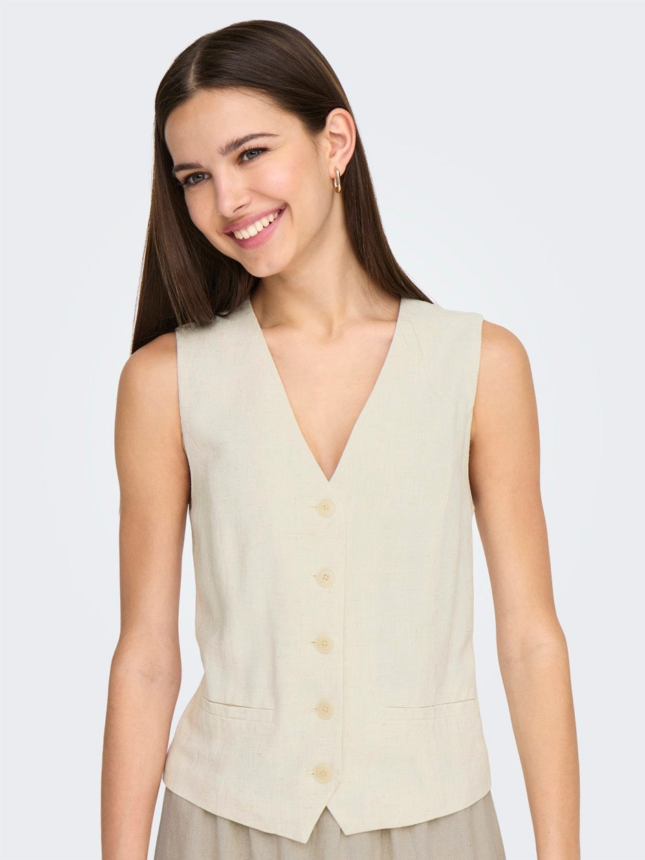 Onliris-siesta S/l Linen Bl Vest Tl - Beige