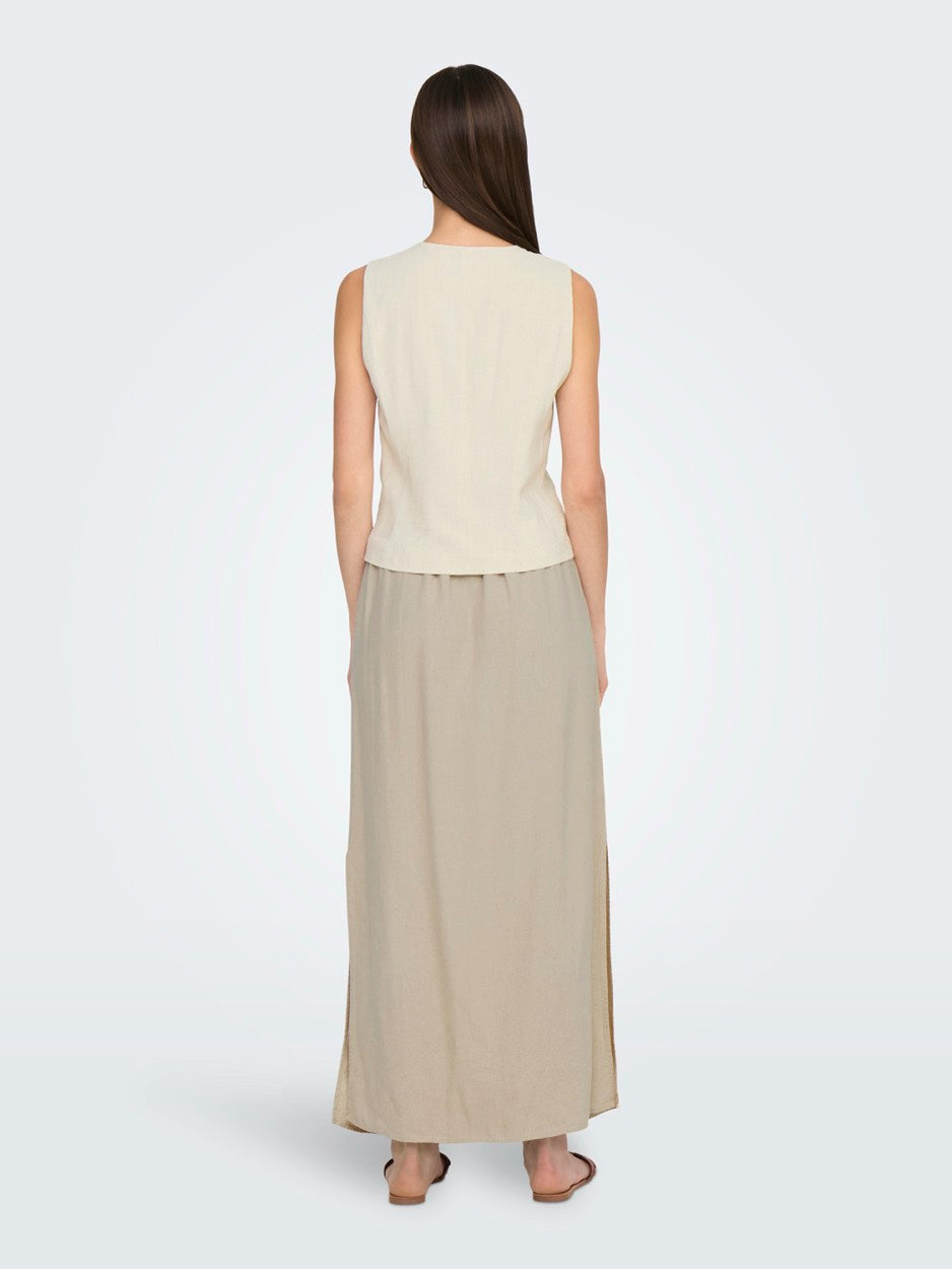 Onliris-siesta S/l Linen Bl Vest Tl - Beige