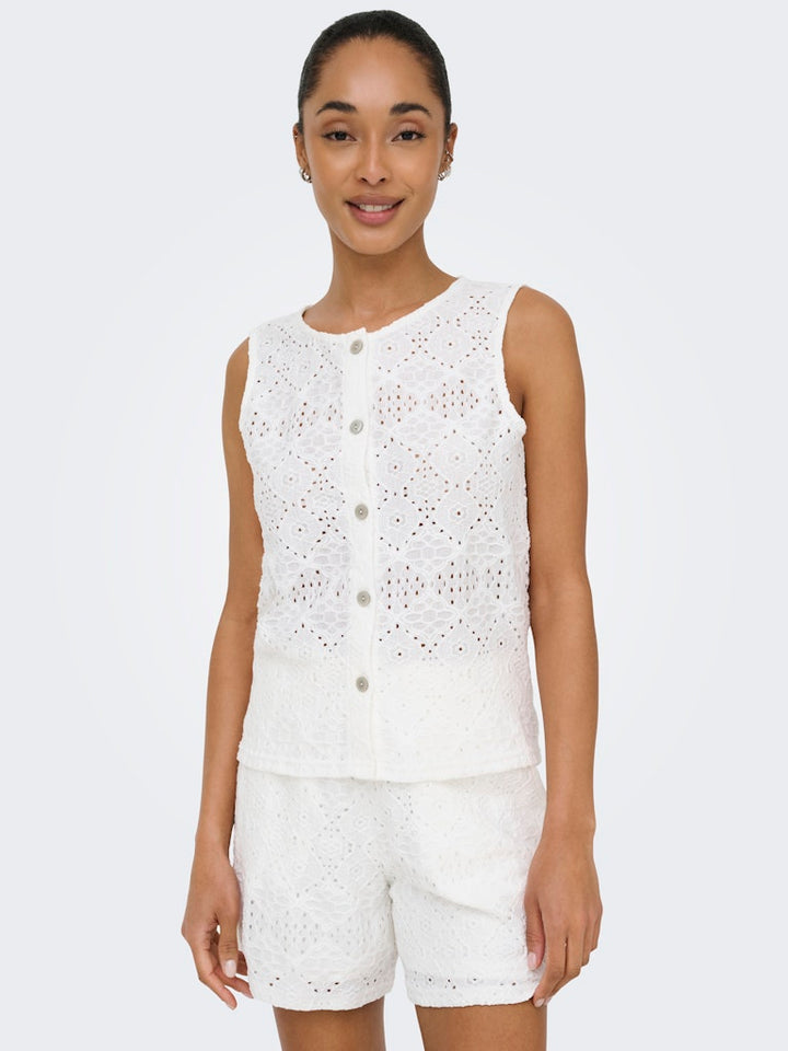 Jdynulle Life S/l Button Top Jrs - Wit Dessin