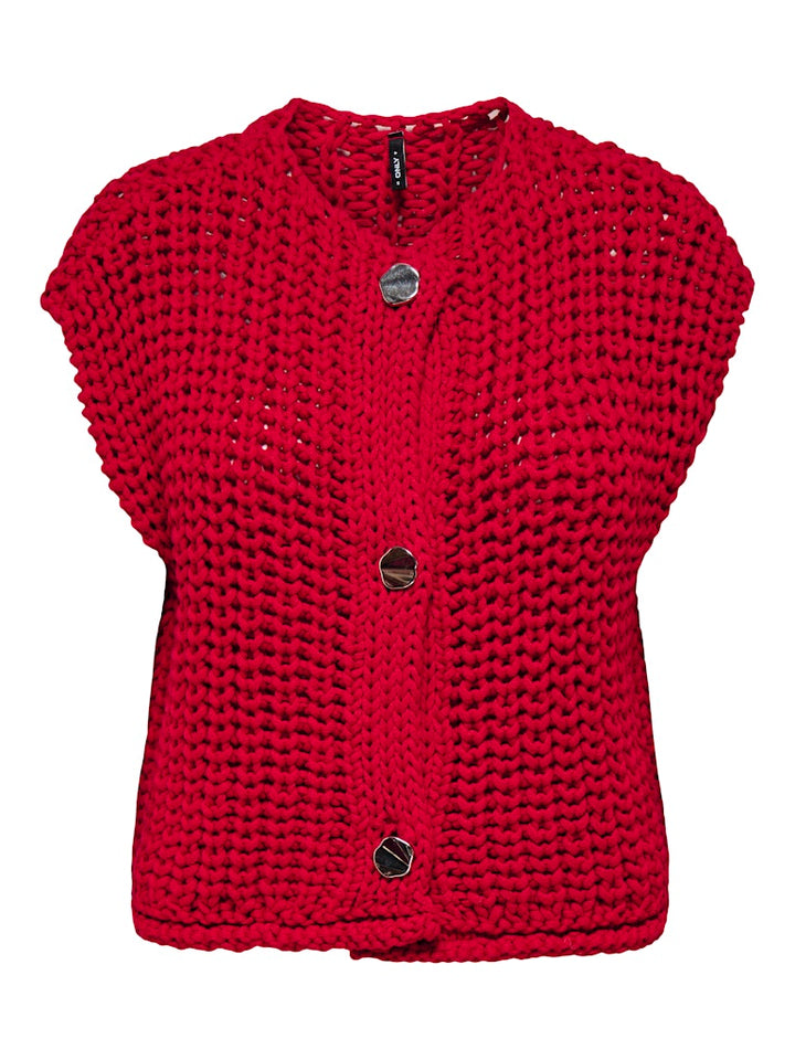 Onlchloe Ss Rib Button Vest Knt - Rood