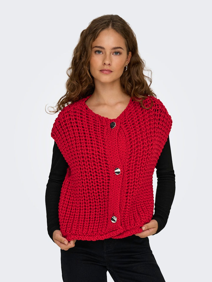 Onlchloe Ss Rib Button Vest Knt - Rood