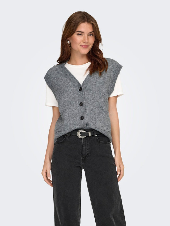 Jdysuper Life S/l V-neck Vest Knt - Grijs Melee