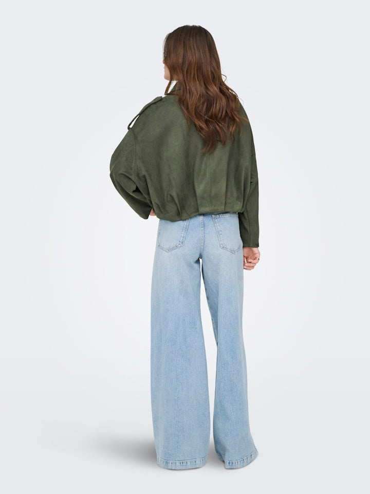 Jdynia Faux Suede Bat Jacket Otw Yfm - Donkergroen