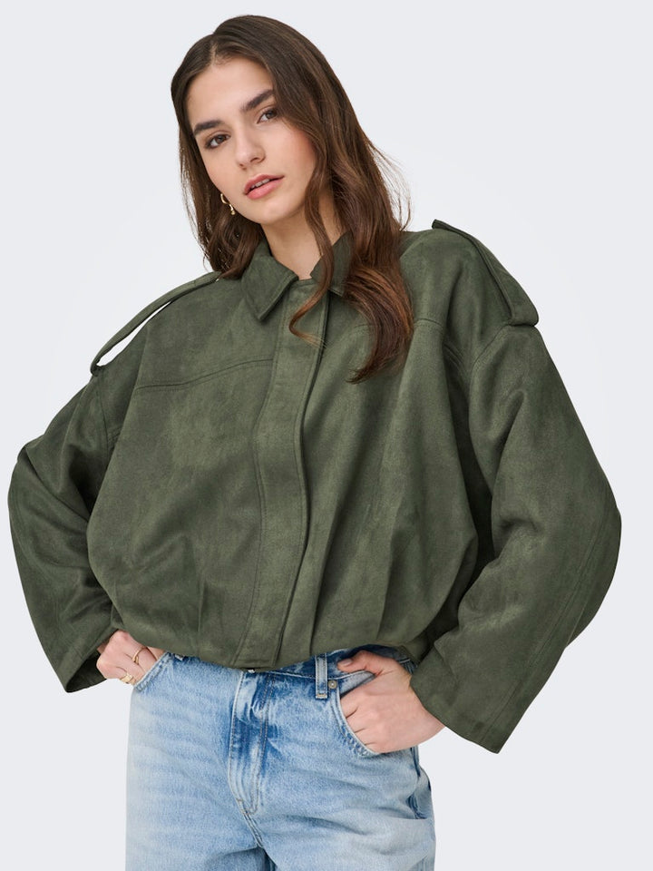 Jdynia Faux Suede Bat Jacket Otw Yfm - Donkergroen