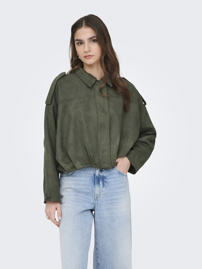 Jdynia Faux Suede Bat Jacket Otw Yfm - Donkergroen