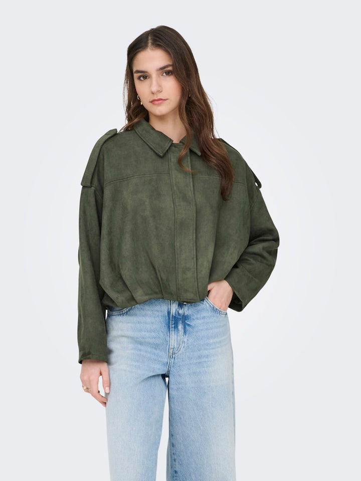Jdynia Faux Suede Bat Jacket Otw Yfm - Donkergroen