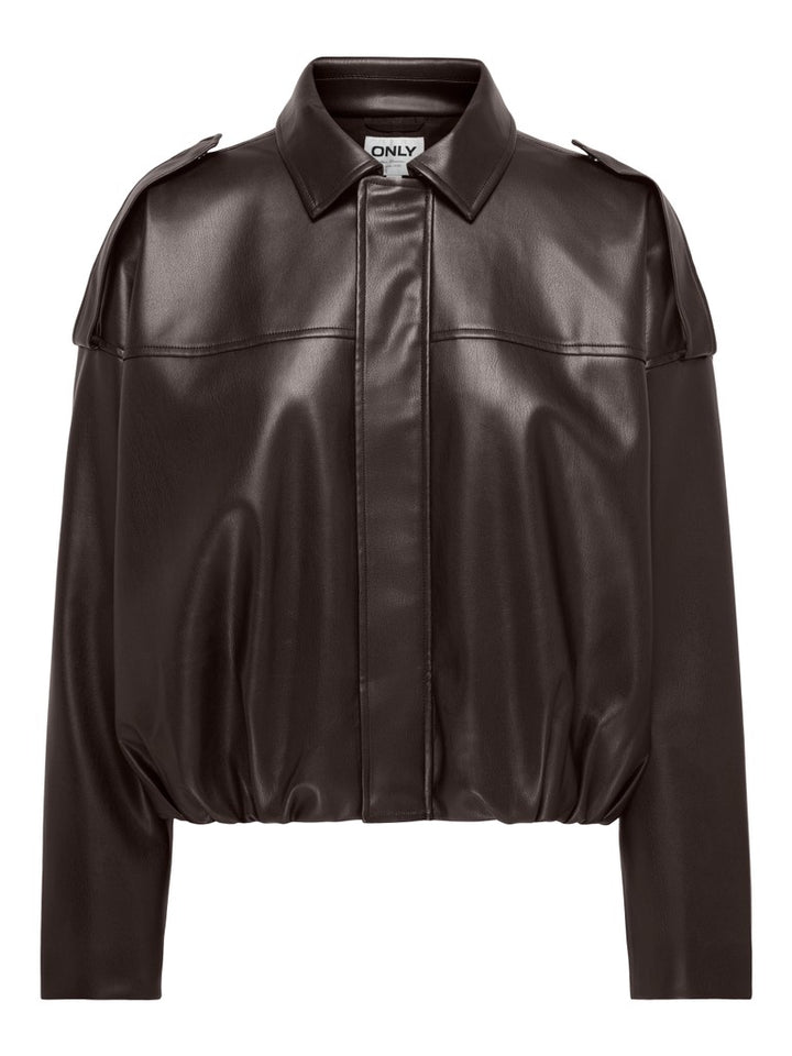 Onlmoon-neli L/s Faux Leather Bomber Pnt - Bruin