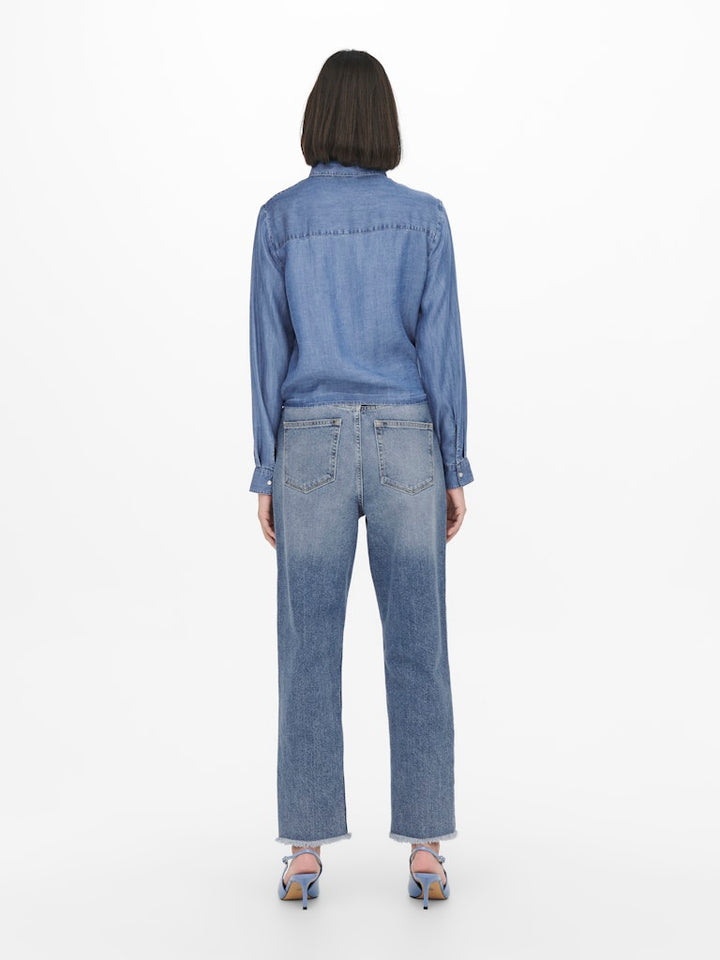 Jdyjasper L/s Knot Shirt Wvn - Blue Denim