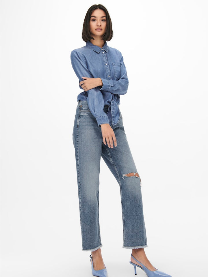 Jdyjasper L/s Knot Shirt Wvn - Blue Denim