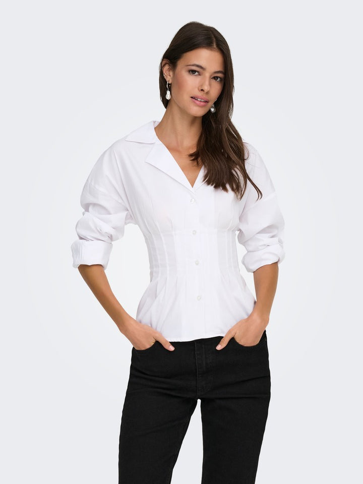Jdymio L/s Fitted V-neck Shirt Wvn Exp - Wit