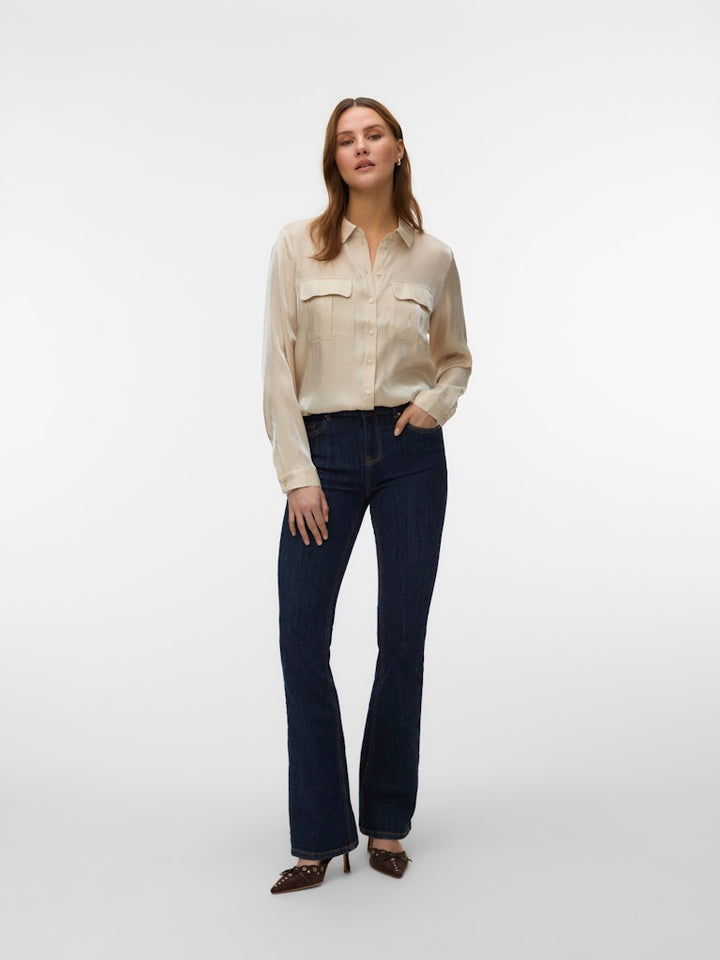 Vmmarys Liva Ls Tie Shirt Wvn Lcs - Zand