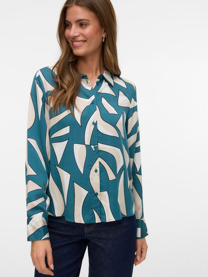 Vmcindy Regina Ls Shirt Wvn Ga - Groen Dessin