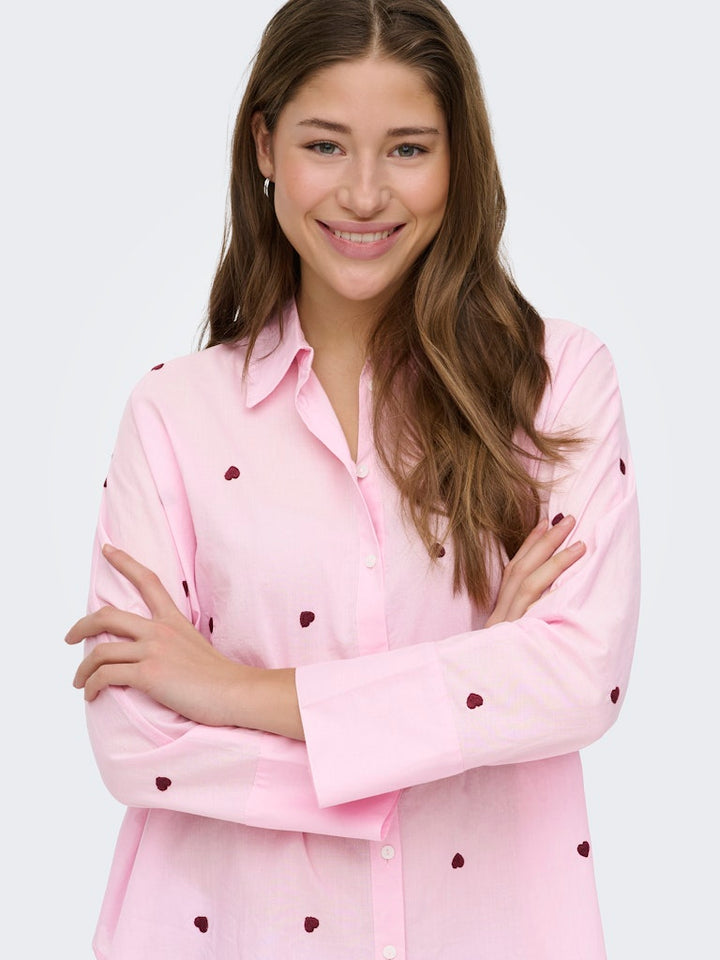 Onlnewlina Grace Ls Emb Shirt Noos - Roze Dessin