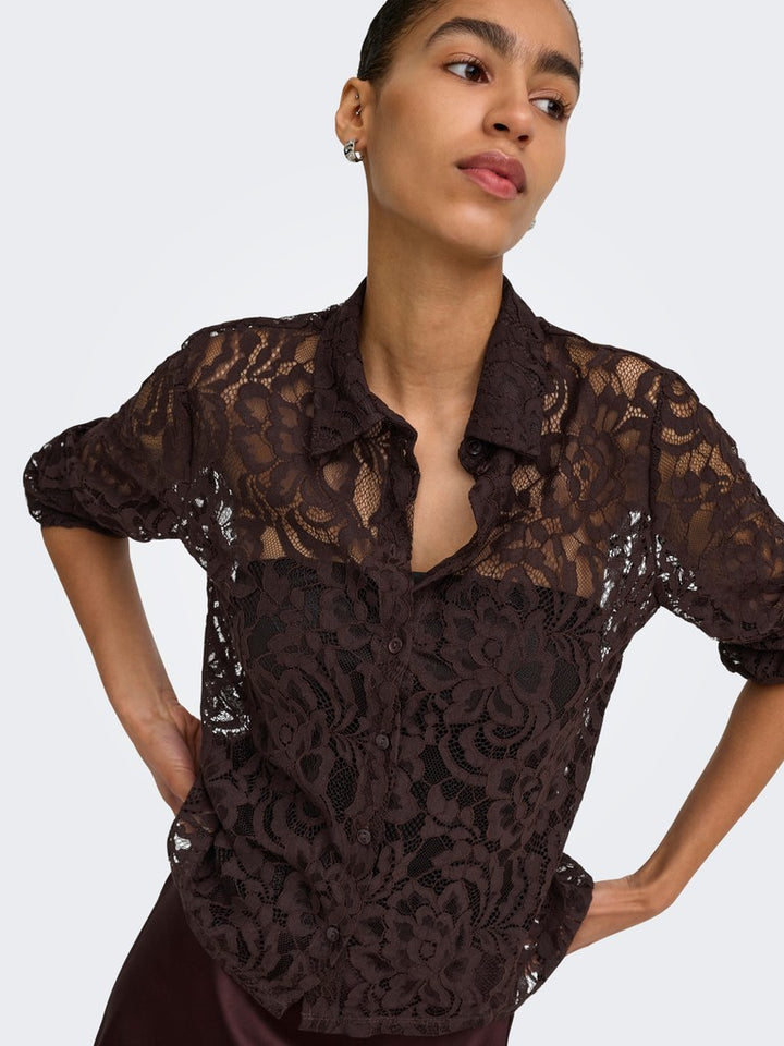 Onlbirun L/s Lace Shirt Wvn - Bruin