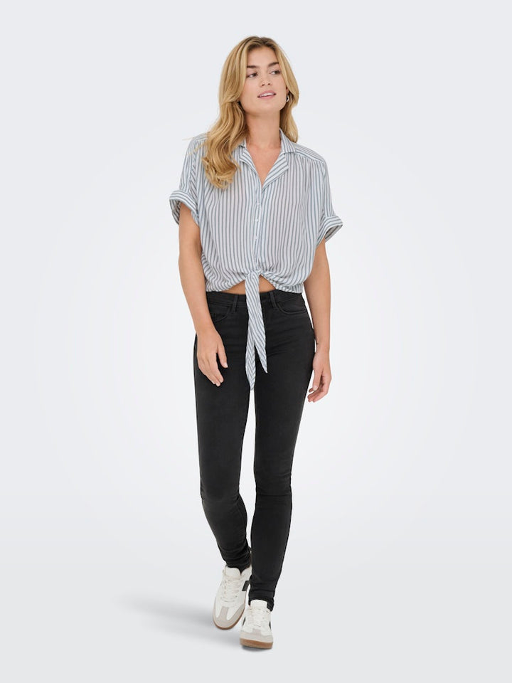 Onlpaula Life S/s Tie Shirt Wvn Noos - Wit Dessin