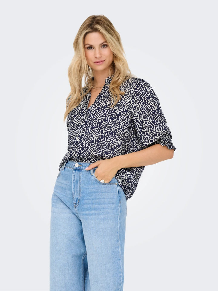 Onlraya 3/4 Shirt Wvn Noos - Blauw Dessin