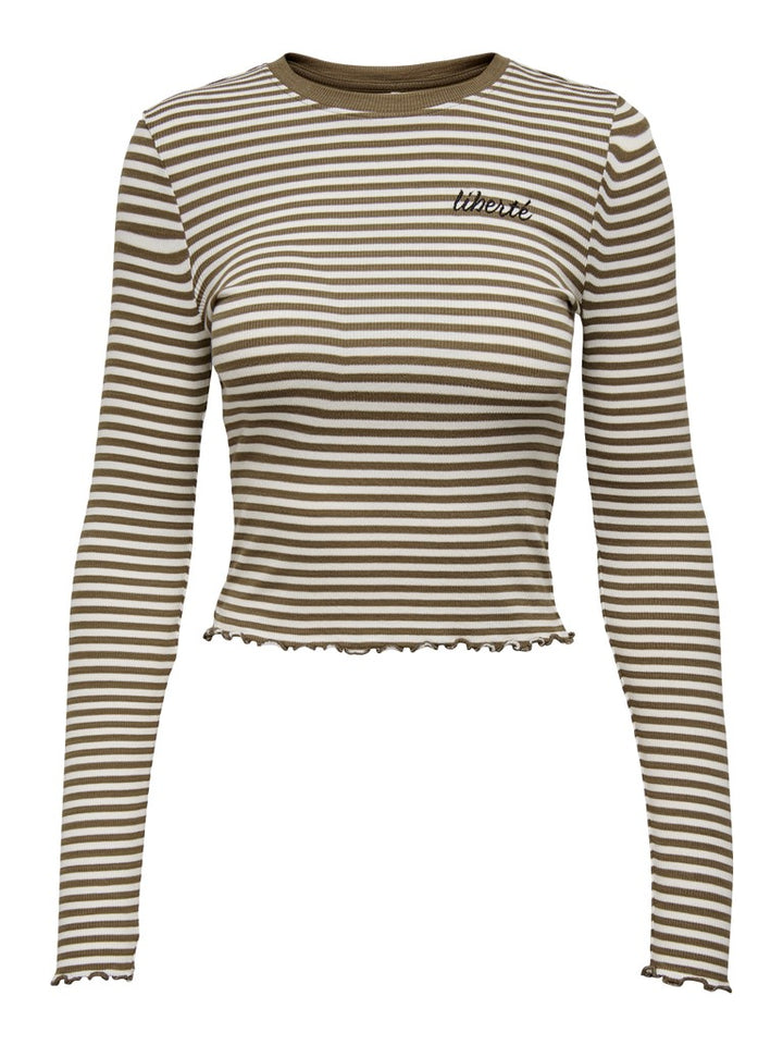 Onlnewmaja L/s Cropped Stripe Top - Bruin Dessin