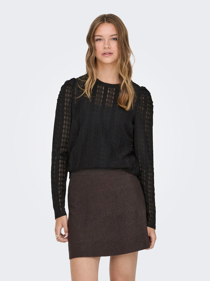 Onlmelanie L/s O-neck Top Jrs - Zwart