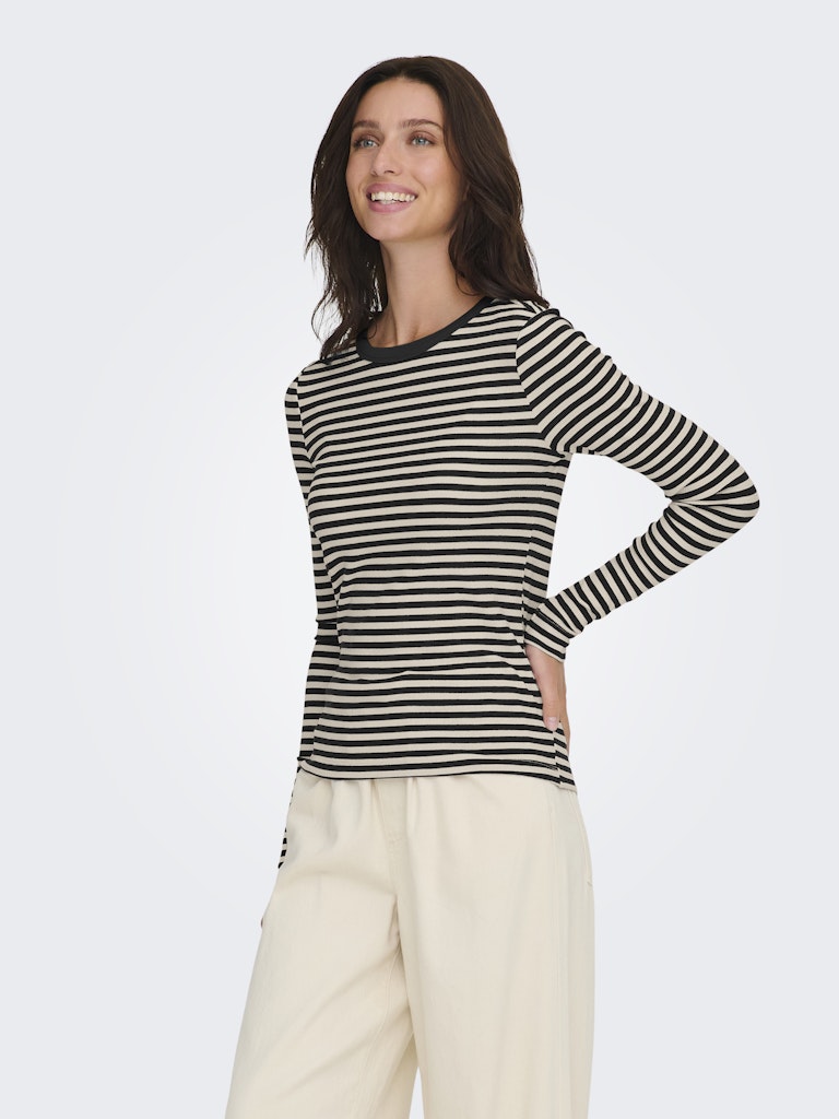 Onlelene L/s Fitted Top Jrs - Zwart Dessin