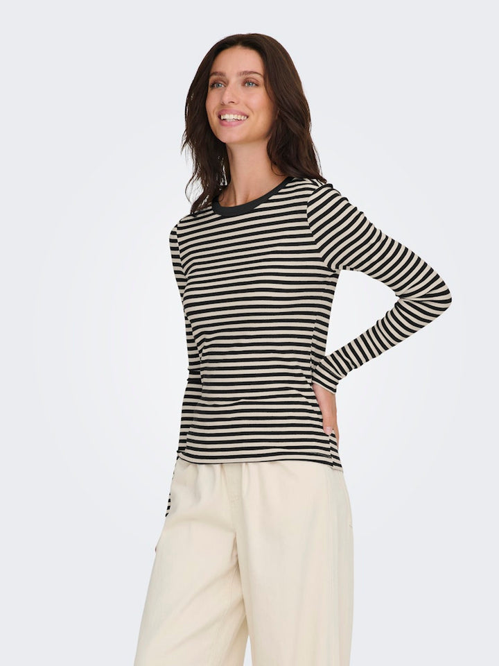 Onlelene L/s Fitted Top Jrs - Zwart Dessin