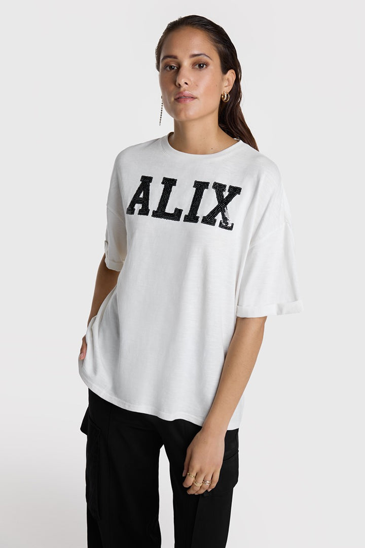 Ladies Knitted Sequin T-shirt - Off-white