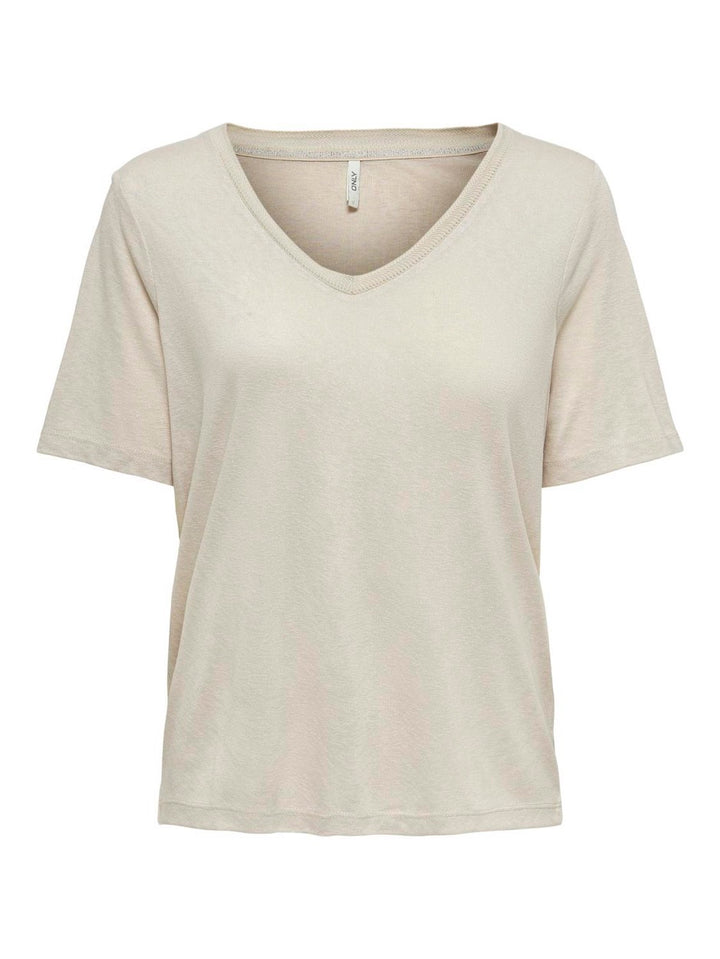 Onlelise S/s V-neck Top Jrs Noos - Beige