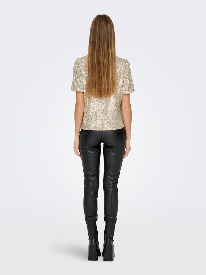 Onlana S/s Loose Sequins Top Jrs - Beige