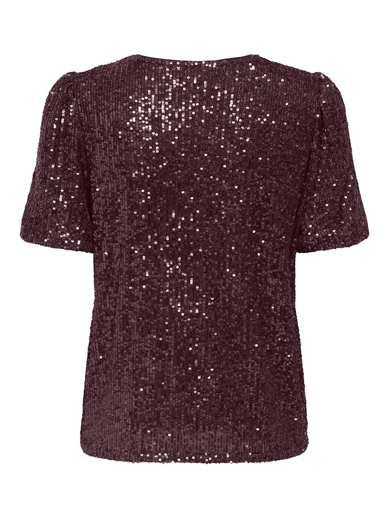 Onlana S/s Loose Sequins Top Jrs - Wijnrood