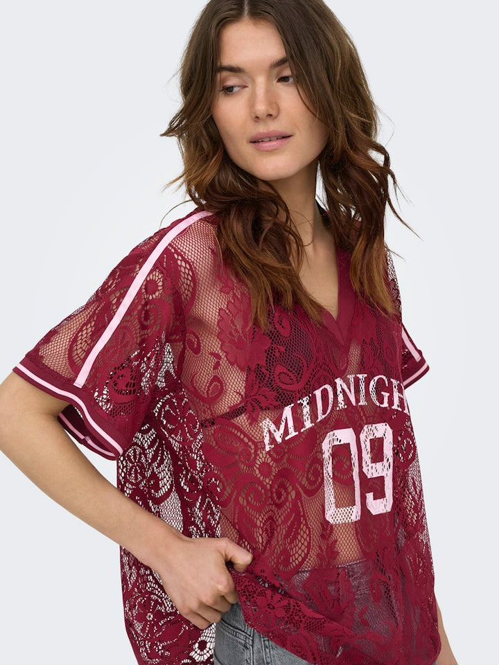 Onljules S/s V-neck Lace Top Wvn Ex - Bordeaux