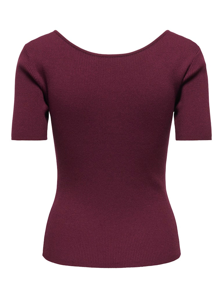 Jdynanna S/s Revers Lace Pullover Knt - Bordeaux