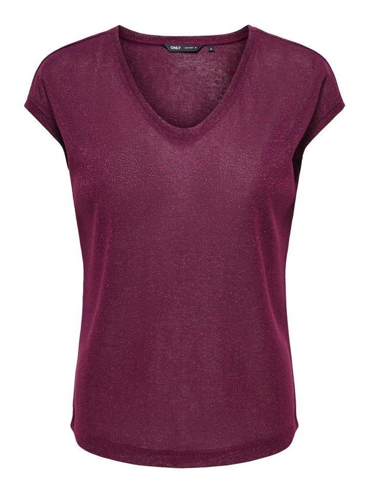 Onlsilvery S/s V Neck Lurex Top Jrs Noos - Bordeaux