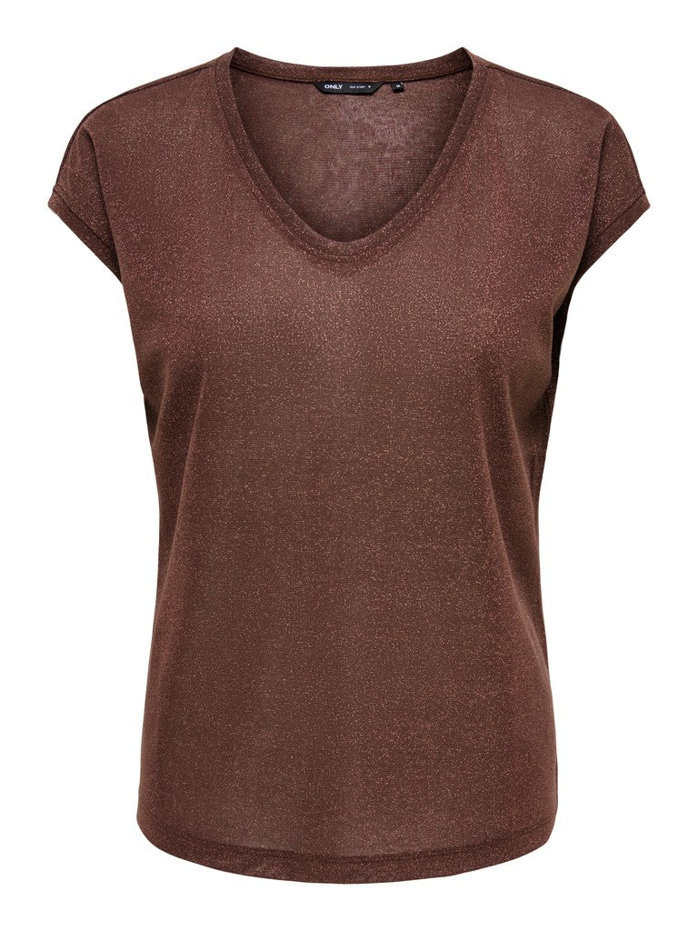 Onlsilvery S/s V Neck Lurex Top Jrs Noos - Bordeaux