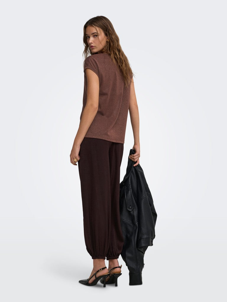 Onlsilvery S/s V Neck Lurex Top Jrs Noos - Bordeaux