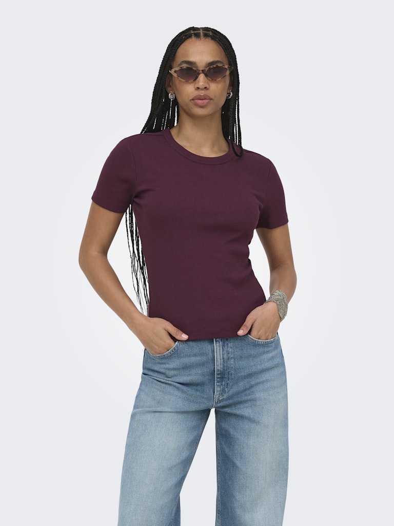 Onlval Ss O-neck Solid - Bordeaux