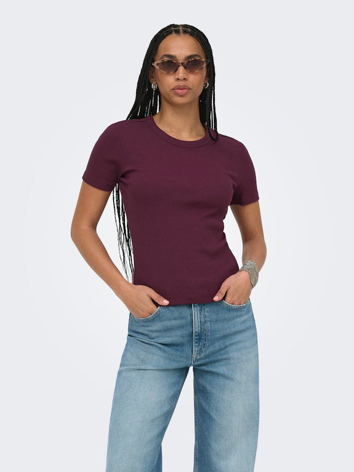 Onlval Ss O-neck Solid - Bordeaux