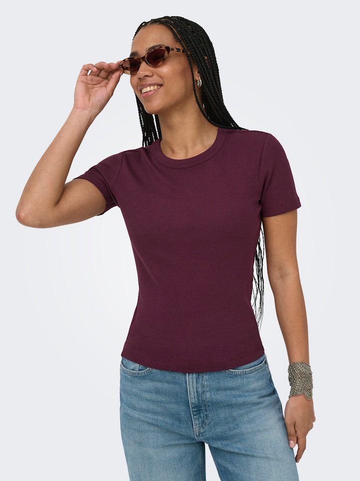 Onlval Ss O-neck Solid - Bordeaux