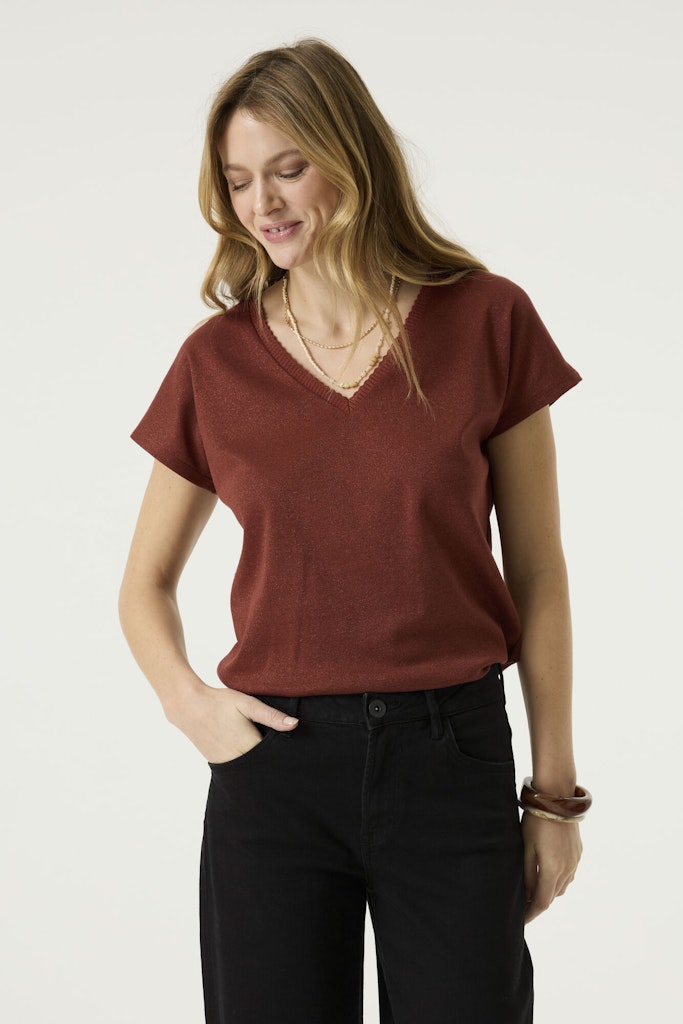 T-shirt Korte Mouw Met Lurex - Brique