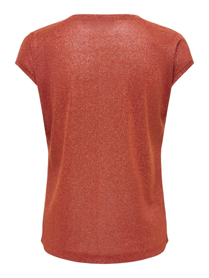 Onlsilvery S/s V Neck Lurex Top Jrs Noos - Brique