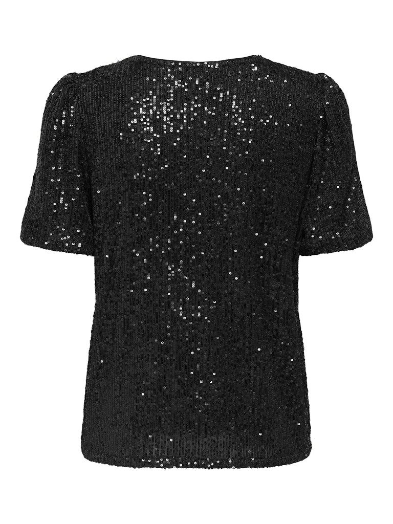Onlana S/s Loose Sequins Top Jrs - Zwart