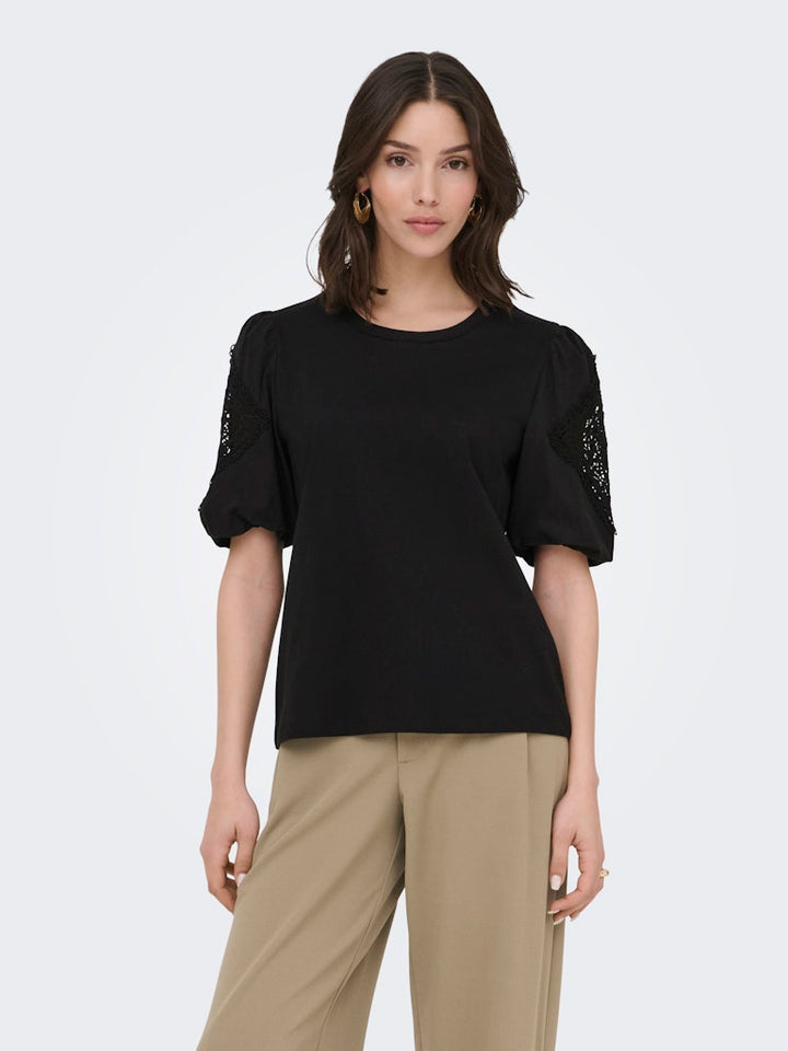 Jdyuma Life S/s Lace Detail Top Jrs - Zwart