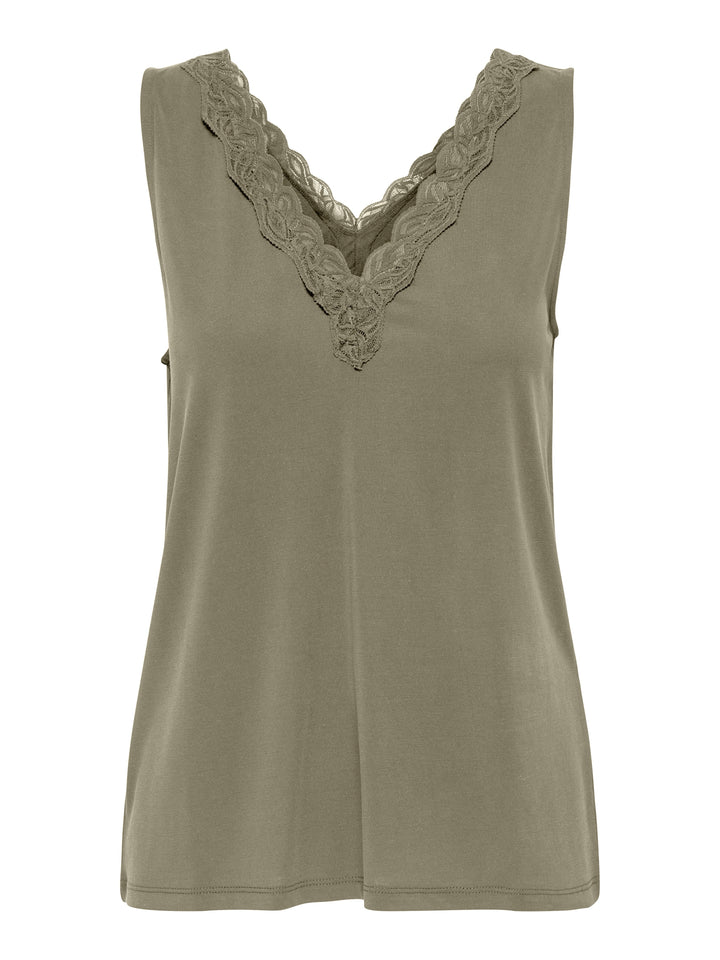 Onlfree Life S/l V-neck Lace Mix Top Jrs - Olijf
