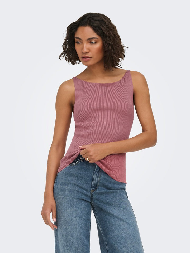 Jdynanna S/l Boat Neck Top Knt - Oud Roze