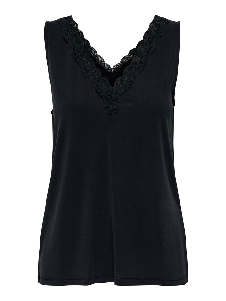 Onlfree Life S/l V-neck Lace Mix Top Jrs - Zwart