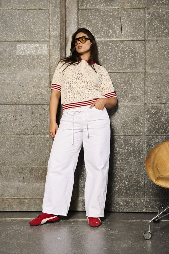 Onlsunny Ss Pointelle Polo Knt - Off-white