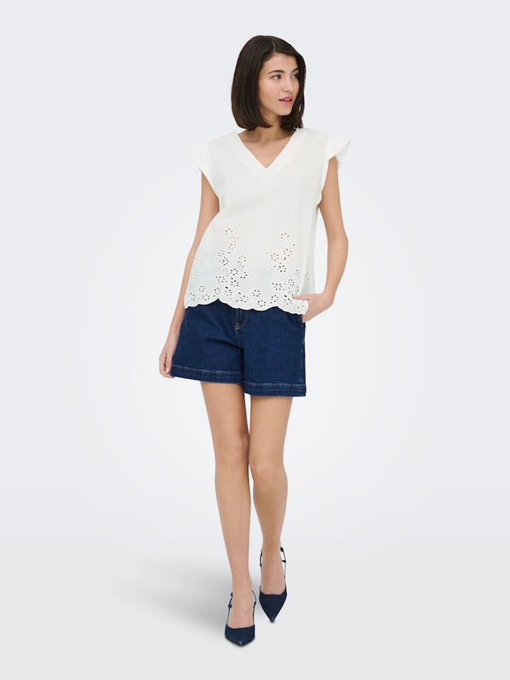 Jdyysta Life S/l Broderi Anglaise Top Jr - Off-white
