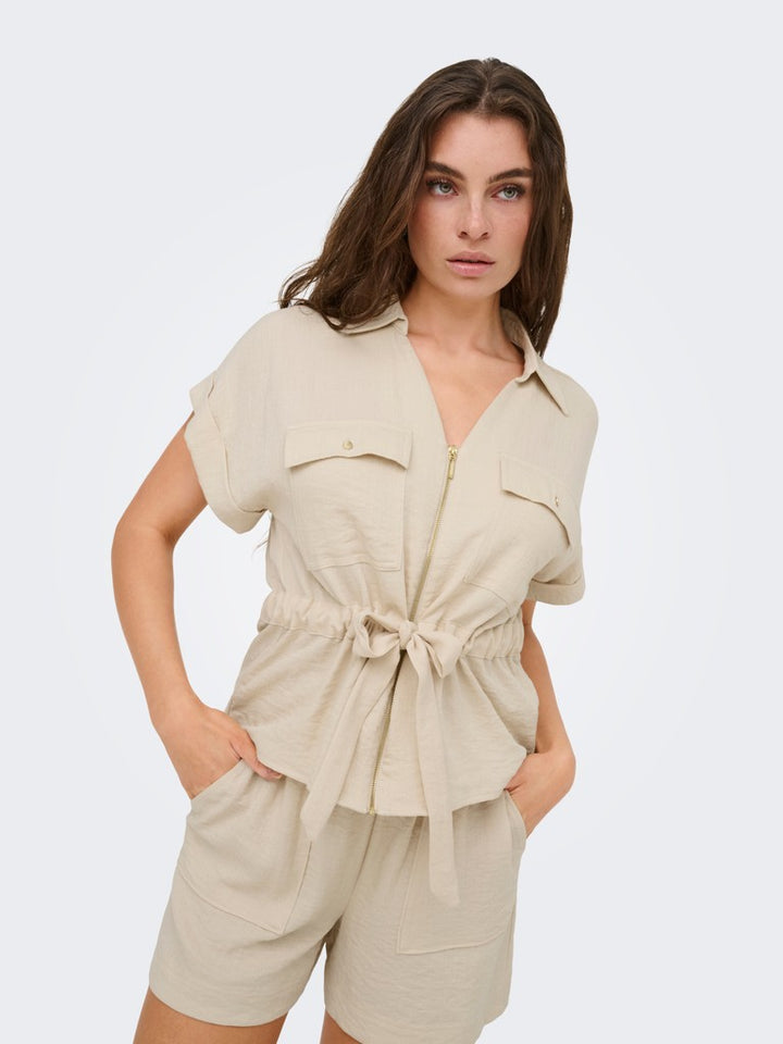 Jdymille Ss Zip Shirt - Ecru