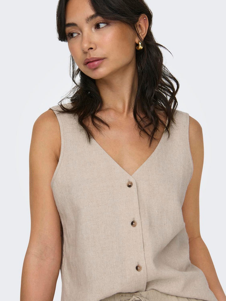 Jdysay S/l V-neck Top Wvn Dia - Beige